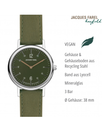 JACQUES FAREL hayfield - Duurzaam dameshorloge - Gerecycled staal - Vegan - Bosgroen - ORS 1177
