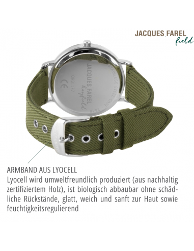 JACQUES FAREL hayfield - Duurzaam dameshorloge - Gerecycled staal - Vegan - Bosgroen - ORS 1177