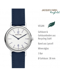 JACQUES FAREL hayfield - Duurzaam dameshorloge - Gerecycled staal - Vegan - Zeeblauw - ORS 5555