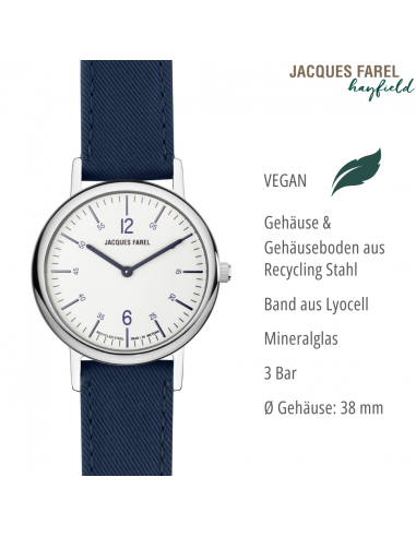 JACQUES FAREL hayfield - Duurzaam dameshorloge - Gerecycled staal - Vegan - Zeeblauw - ORS 5555