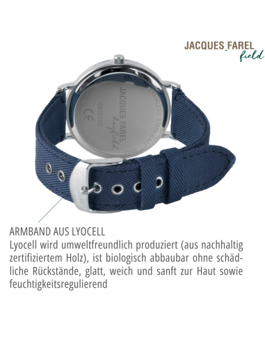 JACQUES FAREL hayfield - Duurzaam dameshorloge - Gerecycled staal - Vegan - Zeeblauw - ORS 5555
