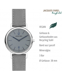 JACQUES FAREL hayfield - Duurzaam dameshorloge - Gerecycled staal - Vegan - Steengrijs - ORS 6644