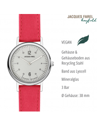 JACQUES FAREL Hayfield - Nachhaltige Uhr - Vegan - Recycelter Stahl - Rot - Ø 38mm - ORS 8787
