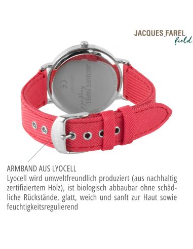 JACQUES FAREL Hayfield - Nachhaltige Uhr - Vegan - Recycelter Stahl - Rot - Ø 38mm - ORS 8787
