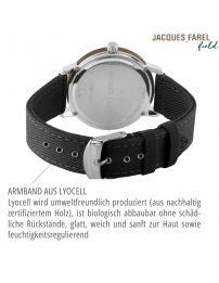 JACQUES FAREL hayfield - Duurzaam dameshorloge - Walnoothout - Vegan - Zwart - ORW 1040