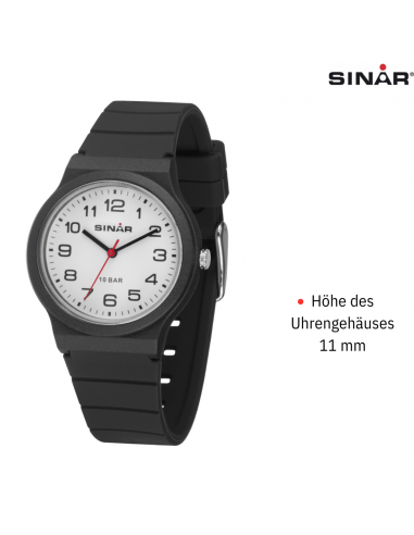 SINAR Uhr Analog - 34 mm - 13-18 cm - 10 Bar - Schwarz - XB-18-1
