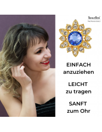 Traveller Ohrclip - 22kt Vergoldet - Kristalle - Blau Violett - Blumenform - 15x16 mm - 157644