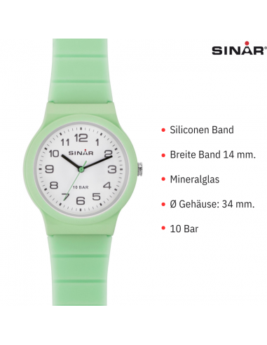 SINAR Uhr Analog - 34 mm - 13-18 cm - 10 Bar - Mintgrün - XB-18-3