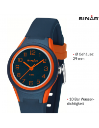 Sinar Armbanduhr - Analog - Dunkel Blau / Orange - 29mm - 10 Bar - Verstellbares Band 12-17,5cm - XB-47-12