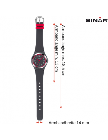 Sinar Armbanduhr - Analog - Grau / Pink - 36mm - 10 Bar - Verstellbares Band 13-18,5cm - XB-48-11
