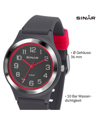 Sinar Armbanduhr - Analog - Grau / Pink - 36mm - 10 Bar - Verstellbares Band 13-18,5cm - XB-48-11