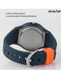 Sinar Armbanduhr - Analog - Dunkel Blau / Orange -36mm - 10 Bar - Verstellbares Band 13-18,5cm - XB-48-12