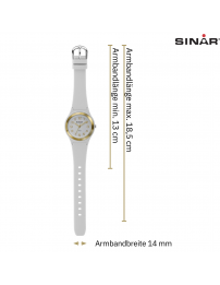Sinar Armbanduhr - Analog - Weiss/ Gold - 36mm - 10 Bar - Verstellbares Band 13-18,5 cm - XB-48-0
