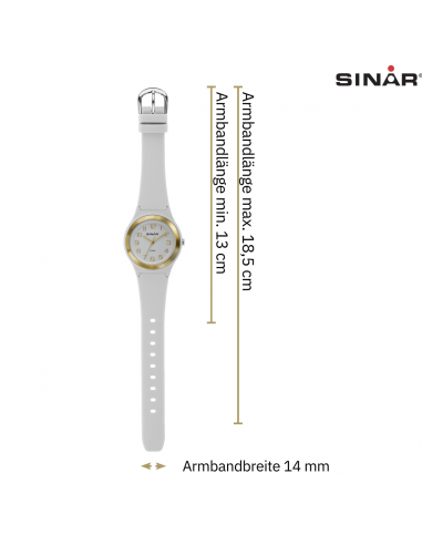 Sinar Armbanduhr - Analog - Weiss/ Gold - 36mm - 10 Bar - Verstellbares Band 13-18,5 cm - XB-48-0
