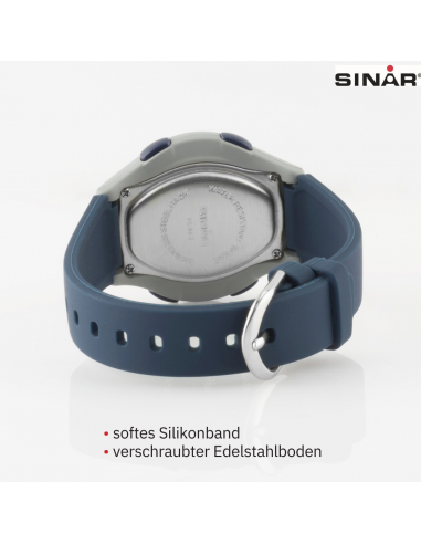 Sinar Uhr - Digital - Blau / Grau - 10 Bar wasserdicht - Ø 36 mm - Verstellbares Armband (13-18,5 cm) - XE-64-2