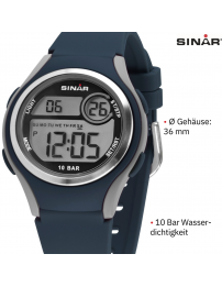 Sinar Uhr - Digital - Blau / Grau - 10 Bar wasserdicht - Ø 36 mm - Verstellbares Armband (13-18,5 cm) - XE-64-2