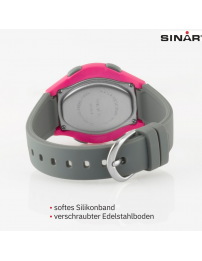 Sinar Uhr - Digital - Dunkelgrau/Rosa - 10 Bar wasserdicht - Ø 36 mm - Verstellbares Armband (13-18.5 cm) - XE-64-8