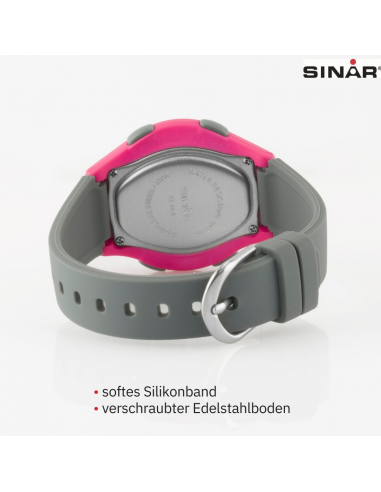 Sinar Uhr - Digital - Dunkelgrau/Rosa - 10 Bar wasserdicht - Ø 36 mm - Verstellbares Armband (13-18.5 cm) - XE-64-8
