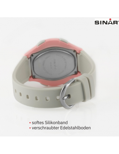 Sinar Uhr - Digital - Hellgrau/Rosa - 10 Bar wasserdicht - Ø 36 mm - Verstellbares Armband (13-18.5 cm) - XE-64-9