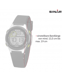 Sinar Armbanduhr - Easserdicht - Digital - Verstellbar (13.5-19 cm) - Schwarz/Silber XF-68-1
