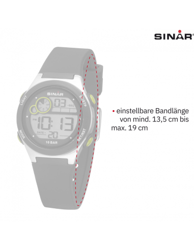 Sinar Armbanduhr - Easserdicht - Digital - Verstellbar (13.5-19 cm) - Schwarz/Silber XF-68-1