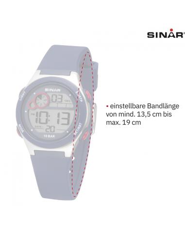 Sinar Armbanduhr - Wasserdicht - Digital - Verstellbar (13.5-19 cm) - Blau / Silber - XF 68-2