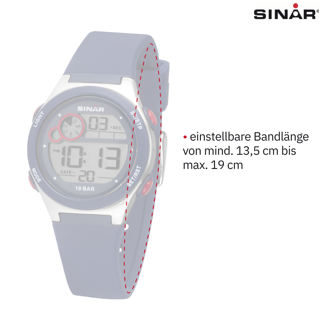 Sinar Armbanduhr - Wasserdicht - Digital - Verstellbar (13.5-19 cm) - Blau  / Silber - XF 68-2