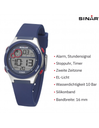 Sinar Armbanduhr - Wasserdicht - Digital - Verstellbar (13.5-19 cm) - Blau / Silber - XF 68-2