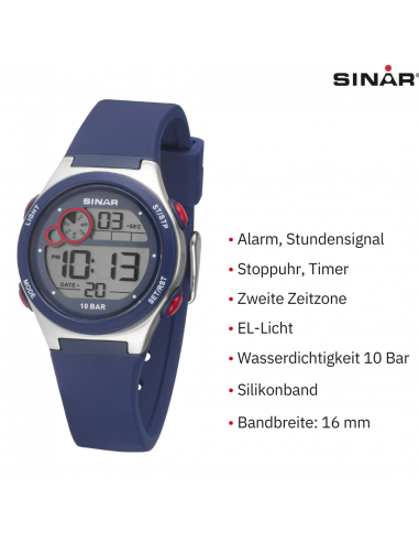 Sinar Armbanduhr - Wasserdicht - Digital - Verstellbar (13.5-19 cm) - Blau / Silber - XF 68-2