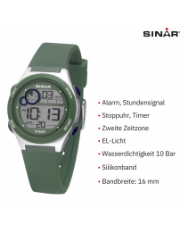 Sinar Armbanduhr - Wasserdicht - Digital - Verstellbar (13.5-19 cm) - Grün - XF 68-3