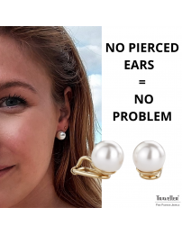Traveller Clip-on Earrings - Pearl - 10 mm - White - Gold plated - Gold-coloured - 700010