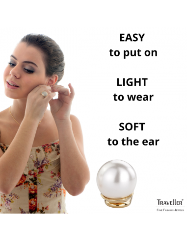 Traveller Clip-on Earrings - Pearl - 10 mm - White - Gold plated - Gold-coloured - 700010