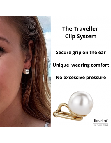 Traveller Clip-on Earrings - Pearl - 10 mm - White - Gold plated - Gold-coloured - 700010