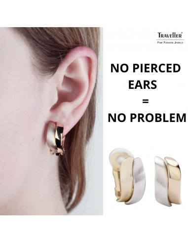 Traveller Clip-on Earrings - Platinum plated & 22kt Gold plated - Bicolor - Matt & Gloss- 18x9mm - 155102