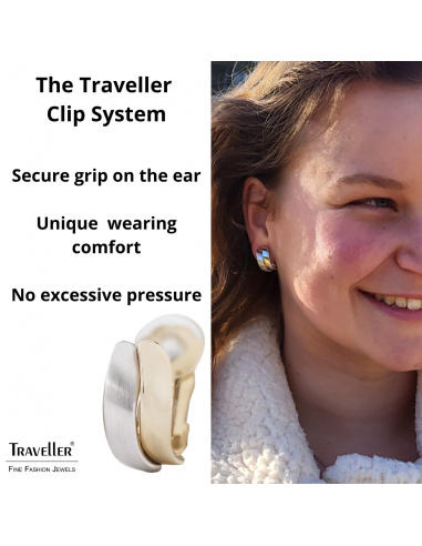 Traveller Clip-on Earrings - Platinum plated & 22kt Gold plated - Bicolor - Matt & Gloss- 18x9mm - 155102