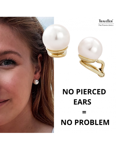 Traveller Clip-on Earrings - Pearl - 10 mm - Cream - 22ct Gold Plated - 714010