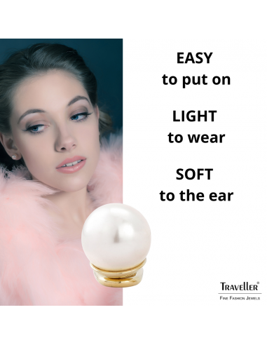 Traveller Clip-on Earrings - Pearl - 10 mm - Cream - 22ct Gold Plated - 714010