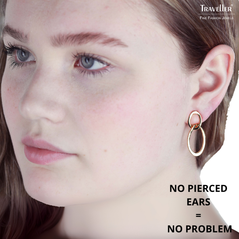 Traveller Clip-on Earrings - Drop Earrings - 22ct Gold plated - Double Hoop - Gold-coloured - 33 x 14 mm - 157230