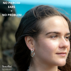 Traveller Clip-on Earrings - Drop Earrings - Platinum plated - Double Hoop - Silver-coloured- 33 x 14 mm - 157231