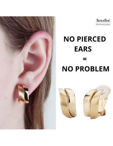 Traveller Clip-on Earrings - 22ct Gold plated - matt/ shiny - Gold-coloured - Wave - 18x9 mm - 155100