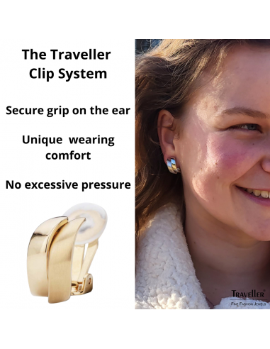 Traveller Clip-on Earrings - 22ct Gold plated - matt/ shiny - Gold-coloured - Wave - 18x9 mm - 155100