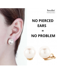Traveller Clip-on Earrings - Pearls - 14 mm - White - 22ct Gold plated - Gold-coloured - 801014