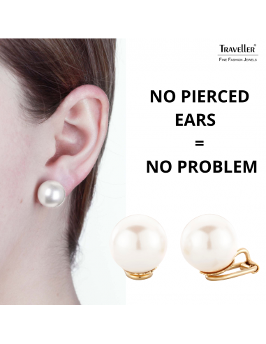 Traveller Clip-on Earrings - Pearls - 14 mm - White - 22ct Gold plated - Gold-coloured - 801014