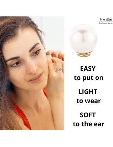 Traveller Clip-on Earrings - Pearls - 14 mm - White - 22ct Gold plated - Gold-coloured - 801014