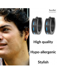 Traveller Hoop Earrings - Men - Stainless steel - Black - Carbon Blue - 181178