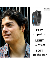 Traveller Hoop Earrings - Men - Stainless steel - Black - Carbon Blue - 181178