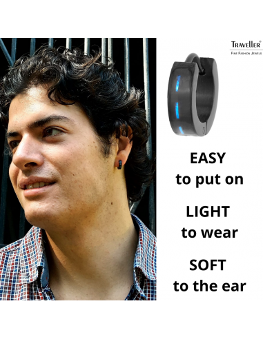 Traveller Hoop Earrings - Men - Stainless steel - Black - Carbon Blue - 181178