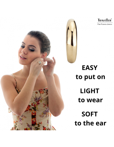 Traveller Clip-on Earrings - Gold coloured - Hoop-shaped - Gold plated - 14x4 mm - 156794