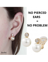 Traveller Clip-on Earrings - Pearl - 10 mm - White - Preciosa Crystals - 22ct Gold plated - 15x10 mm - 113881