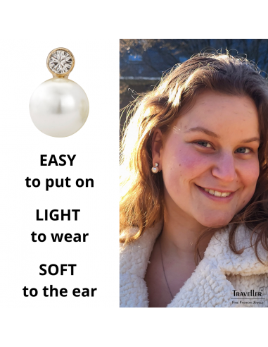 Traveller Clip-on Earrings - Pearl - 10 mm - White - Preciosa Crystals - 22ct Gold plated - 15x10 mm - 113881